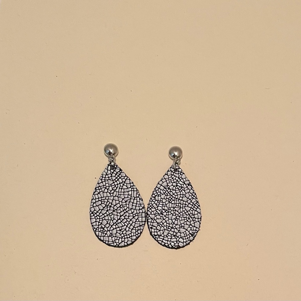 Genuine leather black and white earrings